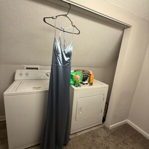 Windsor Backless Satin Dress in Silver Blue